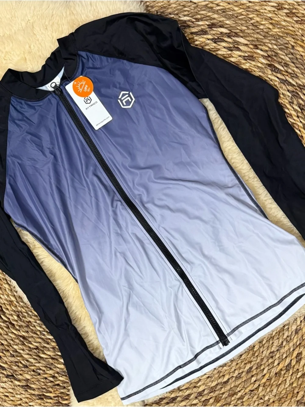 Men's Gradient Blue Full-Zip Long-Sleeve Swim Rash Guard